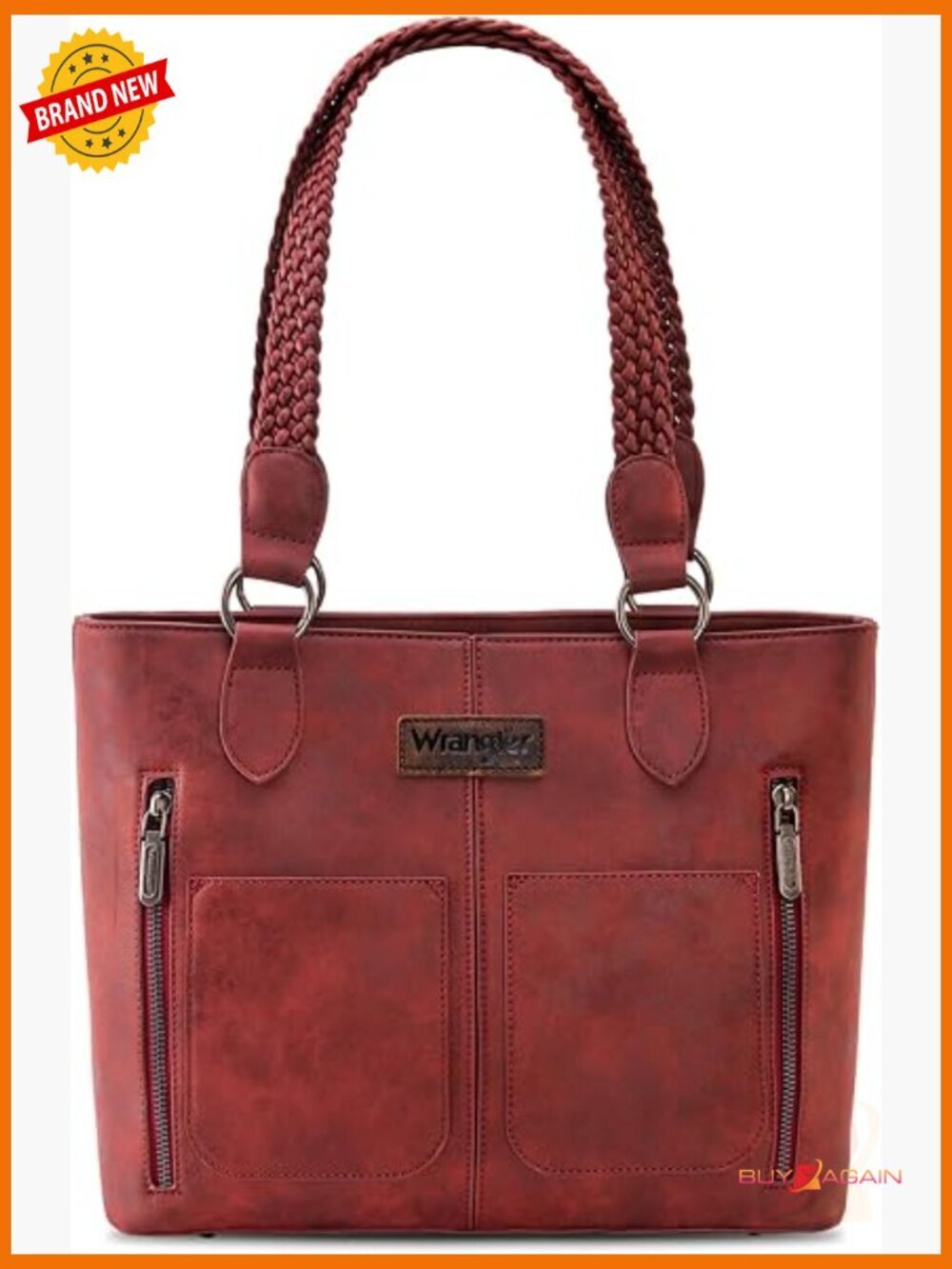 Distressed Tote Purse with Multiple Pockets and Braided Straps